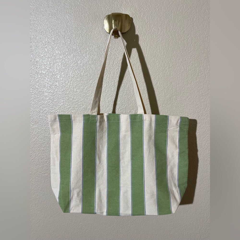 Sezane Green and White Striped Tote Bag - Picture 2 of 7